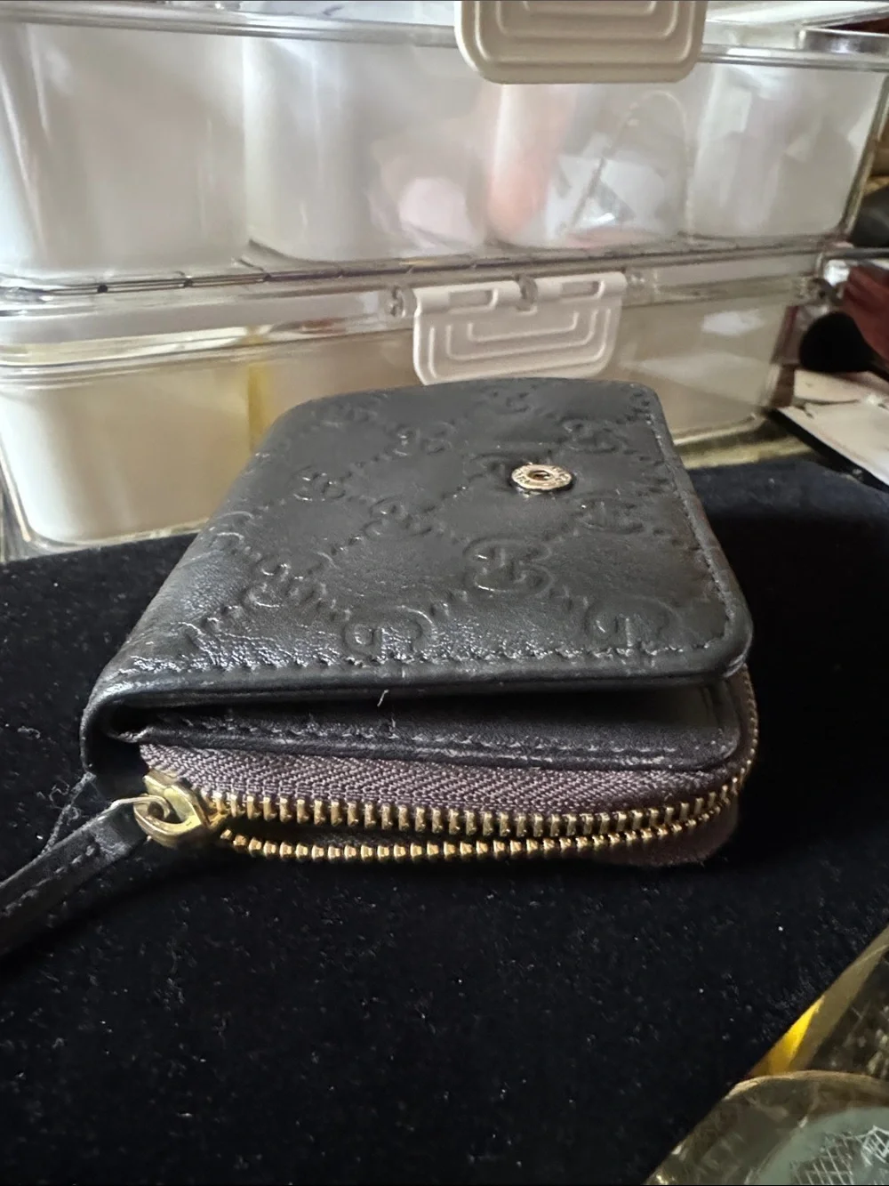 Gucci Black Embossed GG Leather Compact Wallet